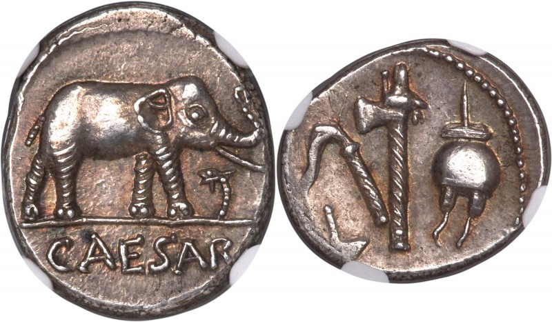 Julius Caesar, as Dictator (49-44 BC). AR denarius (17mm, 3.84 gm, 4h). NGC Choi...