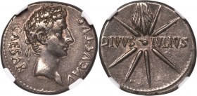 Augustus (27 BC-AD 14). AR denarius (20mm, 3.79 gm, 6h). NGC Choice XF S 5/5 - 5/5. Spanish Mint (Colonia Caesaraugusta), 19-18 BC. CAESAR-AVGVSTVS, h...
