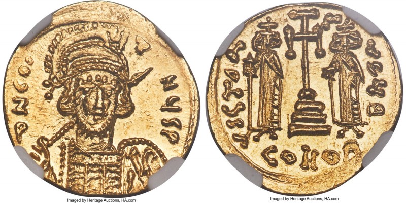 Constantine IV Pogonatus (AD 668-685) with Heraclius and Tiberius. AV solidus (2...