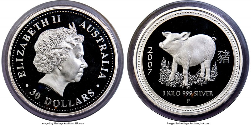 Elizabeth II silver Proof "Year of the Pig" 30 Dollars (Kilo) 2007-P, Perth mint...