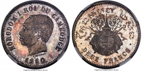 Norodom I Medallic Proof 2 Francs 1860 PR65 NGC, KM-XM7 (prev. KM47). A sharp Proof emission of the medallic non-Essai variety (indicated by the absen...