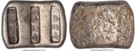 Qing Dynasty. Yunnan Sanchuo Bianding ("Three-Stamp Slab") Sycee of 4 Taels ND (19th Century), Cribb-Class LXVIII.B. 55x40mm. 149.02gm. Stamped in thr...
