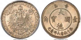 Kiau Chau. German Occupation 10 Cents 1909 MS65 PCGS, Berlin mint, KM2. A scarce one-year type rarely seen in better Mint State conditions and particu...