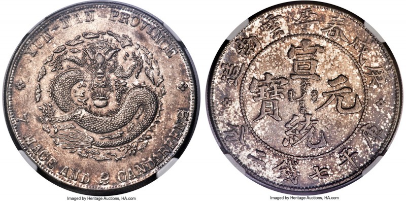 Yunnan. Hsüan-t'ung "Spring" Dollar CD 1910 AU58 NGC, Kunming mint(?), KM-Y260.1...