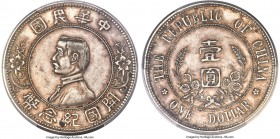 Republic Sun Yat-sen "Lower Five-Pointed Stars" Dollar ND (1912) AU58 PCGS, Nanjing mint, KM-Y319, L&M-42. Variety with lower five-pointed stars on re...