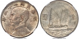 Republic Sun Yat-sen "Junk" Dollar Year 22 (1933) MS64 NGC, KM-Y345, L&M-109. A considerable conditional rarity for the issue and very near gem, with ...