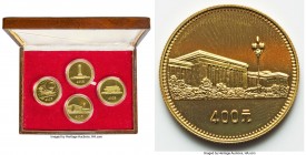 People's Republic 4-Piece Uncertified gold "30th Anniversary of the People's Republic" 400 Yuan Proof Set 1979, 1) "Mao Memorial Hall" 400 Yuan, KM6 2...