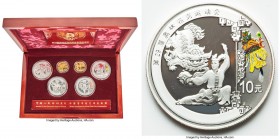 People's Republic 6-Piece Uncertified gold & colorized silver "Beijing Olympics" Yuan Proof Set 2008, 1) silver "Lion Dances" 10 Yuan, KM1844 2) silve...