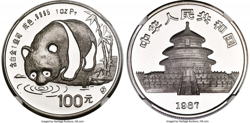 People's Republic platinum Proof Panda 100 Yuan (1 oz) 1987-S PR69 Ultra Cameo N...