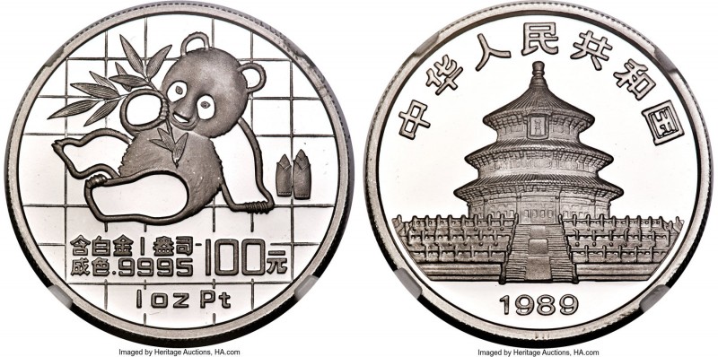 People's Republic platinum Proof Panda 100 Yuan (1 oz) 1989 PR69 Ultra Cameo NGC...