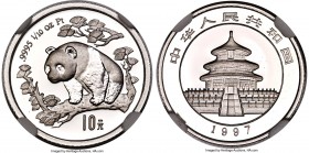 People's Republic platinum Proof Panda 10 Yuan (1/10 oz) 1997 PR69 Ultra Cameo NGC, KM988, PAN-291A. Mintage: 2,500. A widely recognized rarity within...