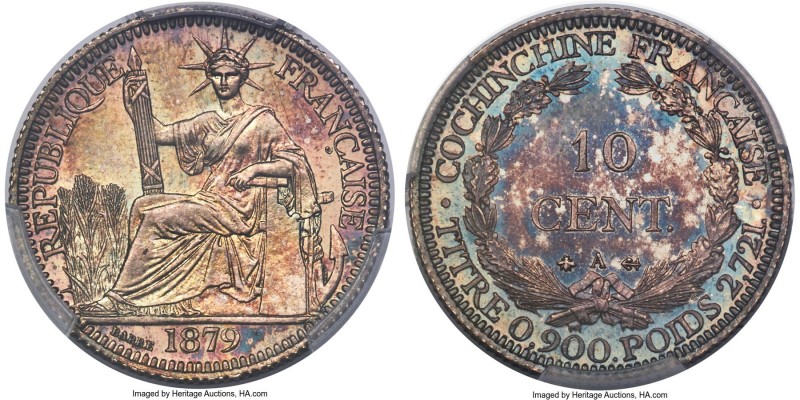 French Colony Proof 10 Cents 1879-A PR66 PCGS, Paris mint, KM4, Lec-Unl. An incr...