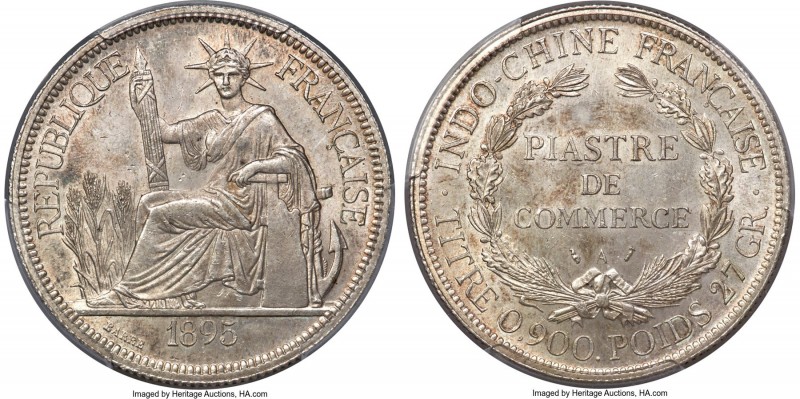 French Colony Piastre 1895-A MS64 PCGS, Paris mint, KM5a.1, Lec-277. Second vari...