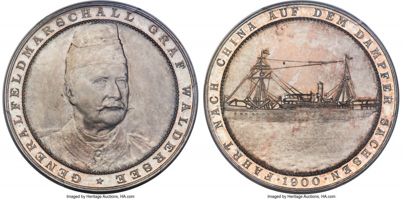 Prussia. Alfred Graf von Waldersee silver Specimen "Steamer Sachsen" Medal 1900 ...