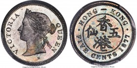 British Colony. Victoria 5 Cents 1877-H MS68 PCGS, Heaton mint, KM5, Prid-122, Sweeny-HK4. Reportedly the second lowest mintage date within the Victor...