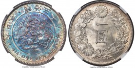 Meiji Yen Year 38 (1905) MS65 NGC, KM-YA25.3. A magnificently toned gem whose surfaces exhibit intense icy luster, decorated in a deep sapphire hue to...