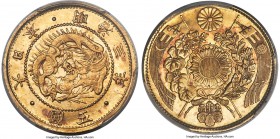 Meiji gold 5 Yen Year 3 (1870) MS65 PCGS, Osaka mint, KM-Y11, Fr-47, JNDA 01-3. Shallow Scales with Border. Of standout caliber for the type, with glo...
