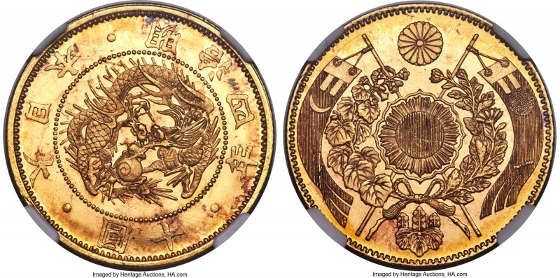 Meiji gold 10 Yen Year 4 (1871) MS65+ NGC, Osaka mint, KM-Y12, JNDA 01-2. Variet...