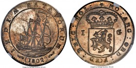 Dutch Colony. Batavian Republic Gulden 1802 MS65 NGC, KM83, Scholten-488. Among the finest of the type certified to-date, featuring golden highlights ...