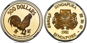 Republic gold Proof "Rooster" 500 Dollars 1981-SM PR70 Ultra Cameo NGC, Singapore mint, KM21. Mintage: 12,000. 

HID09801242017

© 2020 Heritage Aucti...
