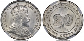 British Colony. Edward VII 20 Cents 1902 MS64 NGC, KM22. An exceedingly frosty and nearly fully struck example. Tied for second-finest certified to-da...