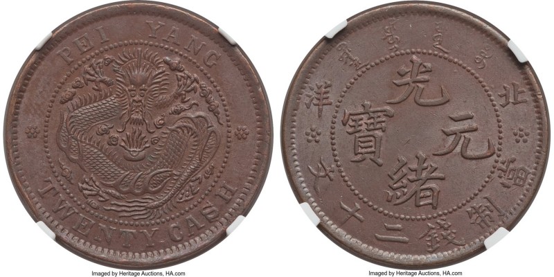 Chihli. Kuang-hsü 20 Cash ND (c. 1906) MS63 Brown NGC, KM-Y68. Graced by an attr...