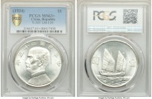 Republic Pair of Certified Sun Yat-sen "Junk" Dollars Year 23 (1934) PCGS, 1) Dollar - MS63+ 2) Dollar - MS63 KM-Y345, L&M-110. An attractive and choi...