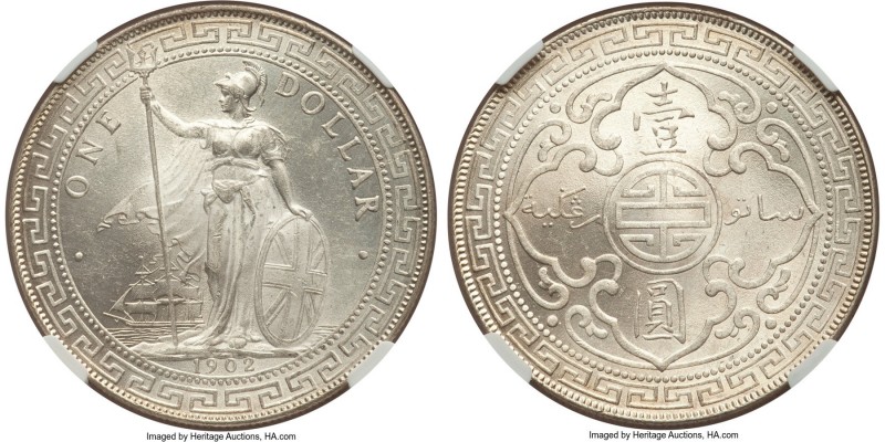 Edward VII Trade Dollar 1902-B MS64 NGC, Bombay mint, KM-T5, Prid-13. An icy spe...