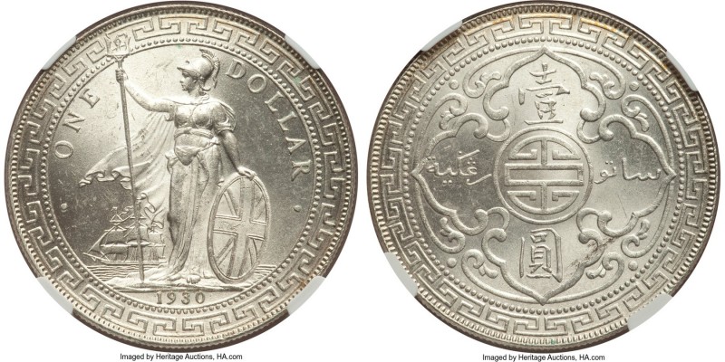 George V Trade Dollar 1930-B MS64+ NGC, Bombay mint, KM-T5, Prid-28. A striking ...