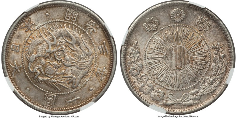 Meiji Yen Year 3 (1870) MS63 NGC, KM-Y5.1, JNDA 01-9. Type 1. Possessing a vivid...