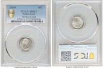 Willem II 10 Cents 1849 MS67 PCGS, KM75. Variety with dot after date. At the near peak of quality seen for the type, with watery fields demonstrating ...