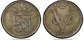 Dutch Colony. United East India Company silver Specimen Duit 1755 AU Details (Scratch) PCGS, Dordrecht mint, KM70a. Holland issue. A very presentable ...