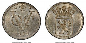 Dutch Colony. United East India Company silver Specimen 1/2 Duit 1759 UNC Details (Scratch) PCGS, Dordrecht mint, KM72a, Scholten-363 (listed only in ...