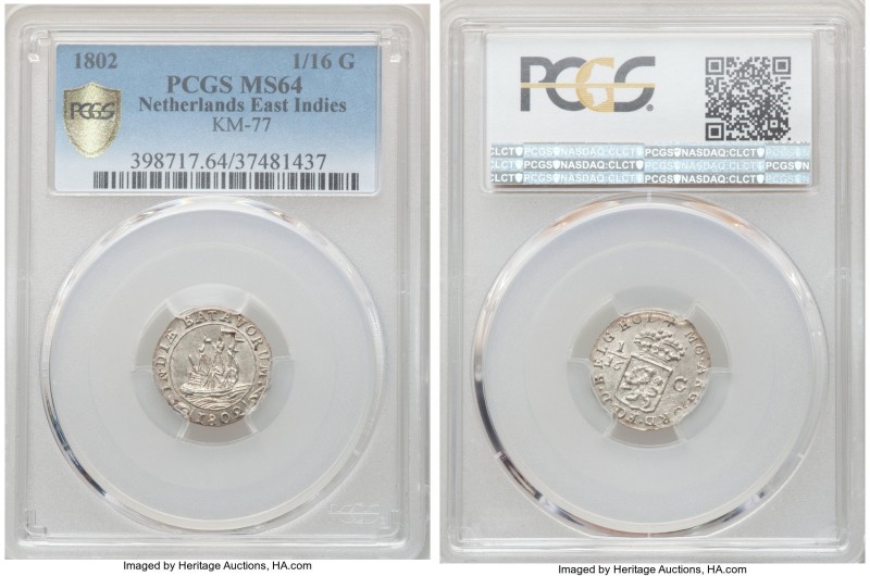 Dutch Colony. Batavian Republic 1/16 Gulden 1802 MS64 PCGS, Enkhuizen mint, KM77...