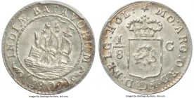 Dutch Colony. Batavian Republic 1/8 Gulden 1802 MS64 PCGS, Enkhuizen mint, KM80, Scholten-495b var (without border on reverse). Variety without inner ...