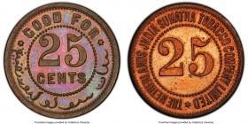 Sumatra Tobacco Co. copper Proof 25 Cents Token ND (1886-1892) PR64 Red and Brown PCGS, Scholten-1097, LaWe-181b. A quite rare plantation token, with ...
