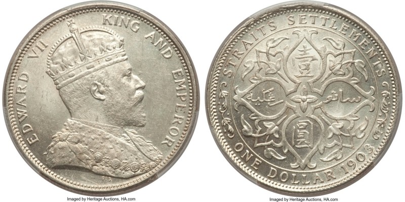 British Colony. Edward VII Dollar 1903-B MS62 PCGS, Bombay mint, KM25, Prid-1. V...