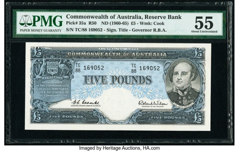 Australia Reserve Bank 5 Pounds ND (1960-65) Pick 35a R50 PMG About Uncirculated...