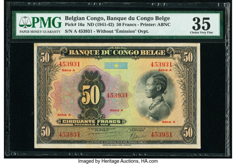 Belgian Congo Banque du Congo Belge 50 Francs ND (1941-42) Pick 16a PMG Choice V...