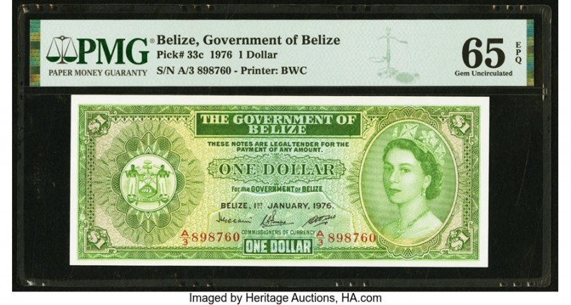 Belize Government of Belize 1 Dollar 1.1.1976 Pick 33c PMG Gem Uncirculated 65 E...
