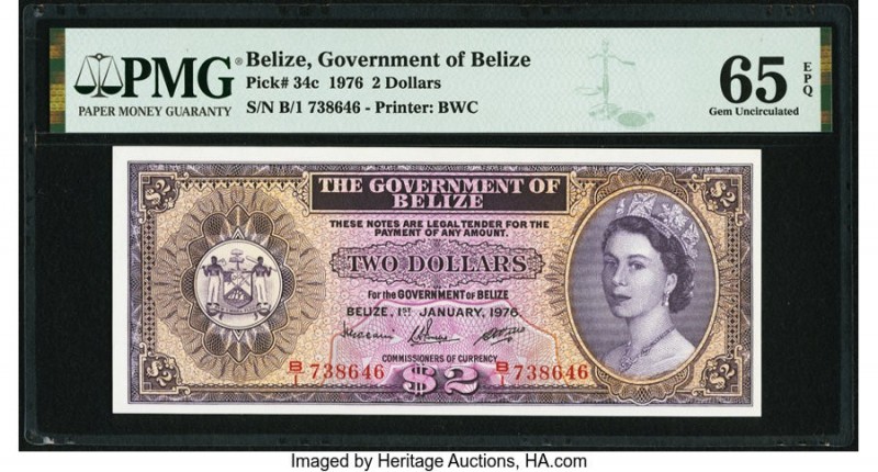 Belize Government of Belize 2 Dollars 1.1.1976 Pick 34c PMG Gem Uncirculated 65 ...
