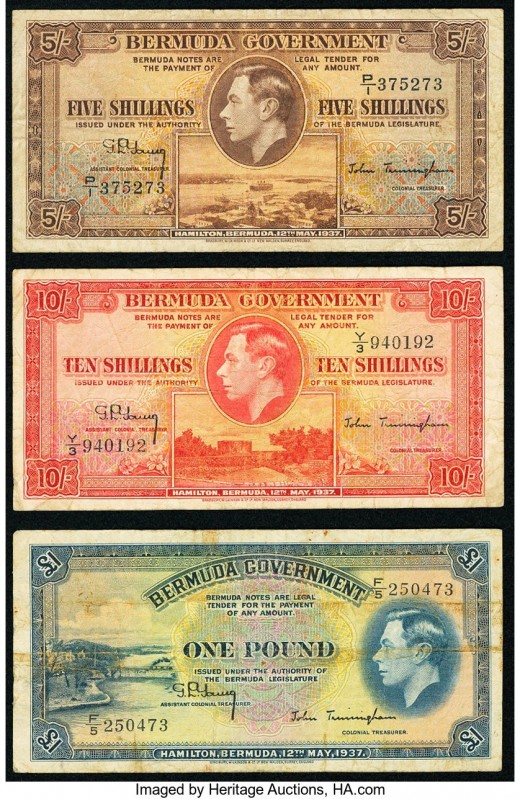 Bermuda Bermuda Government 5; 10 Shillings; 1 Pound 12.5.1937 Pick 8; 9; 10 Thre...