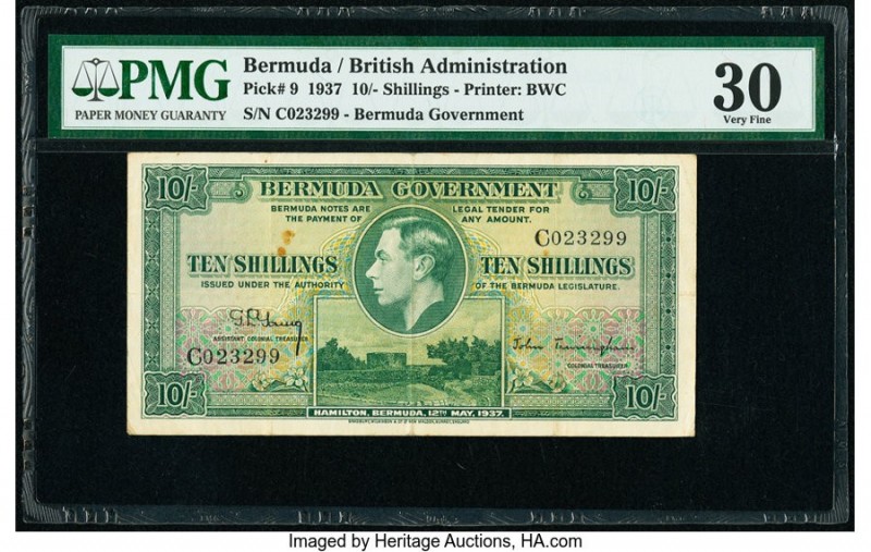 Bermuda Bermuda Government 10 Shillings 12.5.1937 Pick 9 PMG Very Fine 30. Minor...