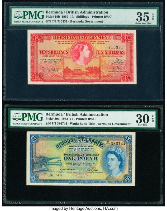 Bermuda Bermuda Government 10 Shillings; 1 Pound 1.5.1957; 20.10.1952 Pick 19b; ...