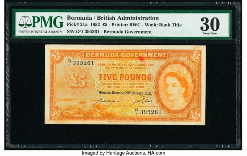 Bermuda Bermuda Government 5 Pounds 20.10.1952 Pick 21a PMG Very Fine 30. 

HID0...