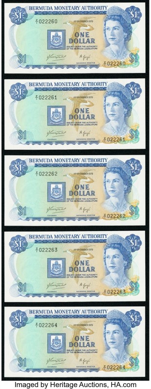 Bermuda Monetary Authority 1 Dollar 1975-76 Pick 28a* 5 Consecutive Replacement ...