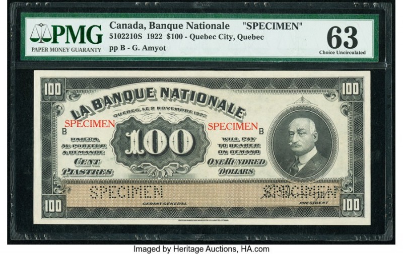 Canada Quebec City, PQ- Banque Nationale $100 2.11.1922 Pick S875s Ch.# 510-22-1...
