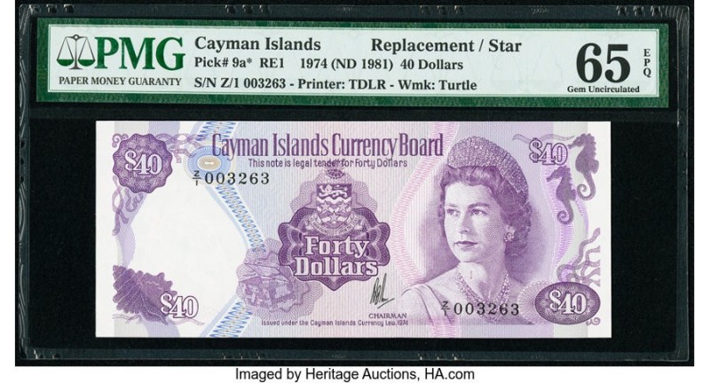 Cayman Islands Currency Board 40 Dollars 1974 (ND 1981) Pick 9a* Replacement PMG...