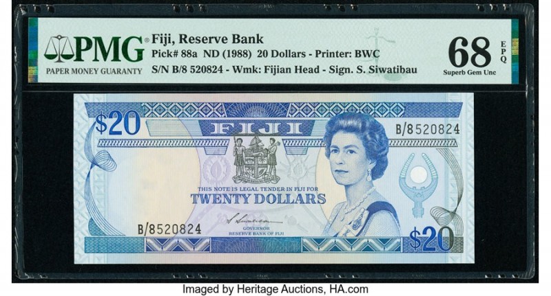 Fiji Reserve Bank of Fiji 20 Dollars ND (1988) Pick 88a PMG Superb Gem Unc 68 EP...
