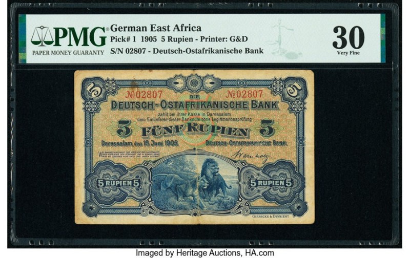 German East Africa Deutsch-Ostafrikanische Bank 5 Rupien 15.6.1905 Pick 1 PMG Ve...